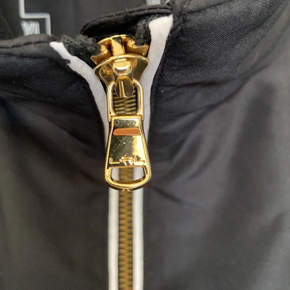 Lauren Ralph Lauren Black Utility Vest Gold Zip Logo Minimal Chic XL Lightweight - Picture 6 of 15